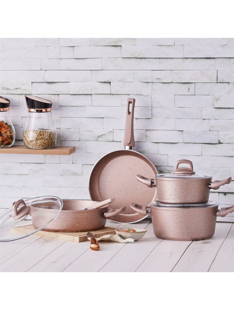 QUIAN 7Pcs set Cookware Set Kitchenware Saucepan Cooking Pot and Pan Set Non-Stıck Granite Stainless Steel Kitchen Color : Pink - B1RJJQB8T