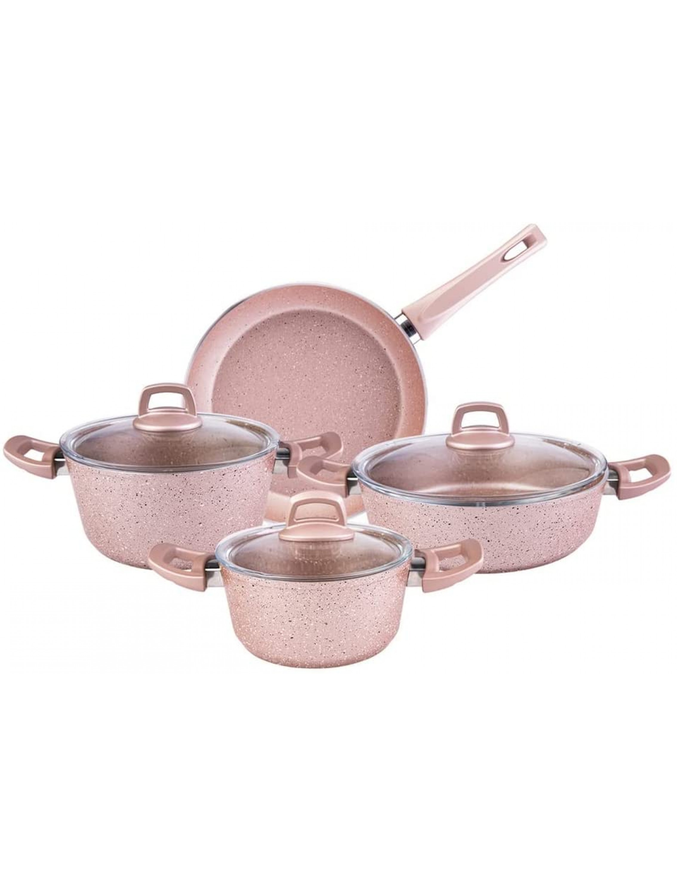 QUIAN 7Pcs set Cookware Set Kitchenware Saucepan Cooking Pot and Pan Set Non-Stıck Granite Stainless Steel Kitchen Color : Pink - B1RJJQB8T