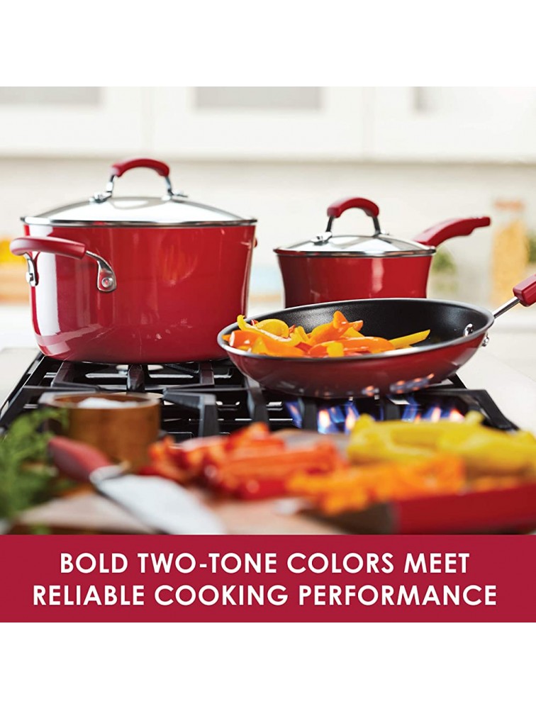 Rachael Ray 17026 Rachael Ray Brights Nonstick Cookware Pots and Pans Set 14 Piece Red - BNJ4X6YSH