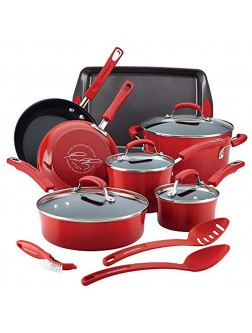 Rachael Ray 17026 Rachael Ray Brights Nonstick Cookware Pots and Pans Set 14 Piece Red - BNJ4X6YSH
