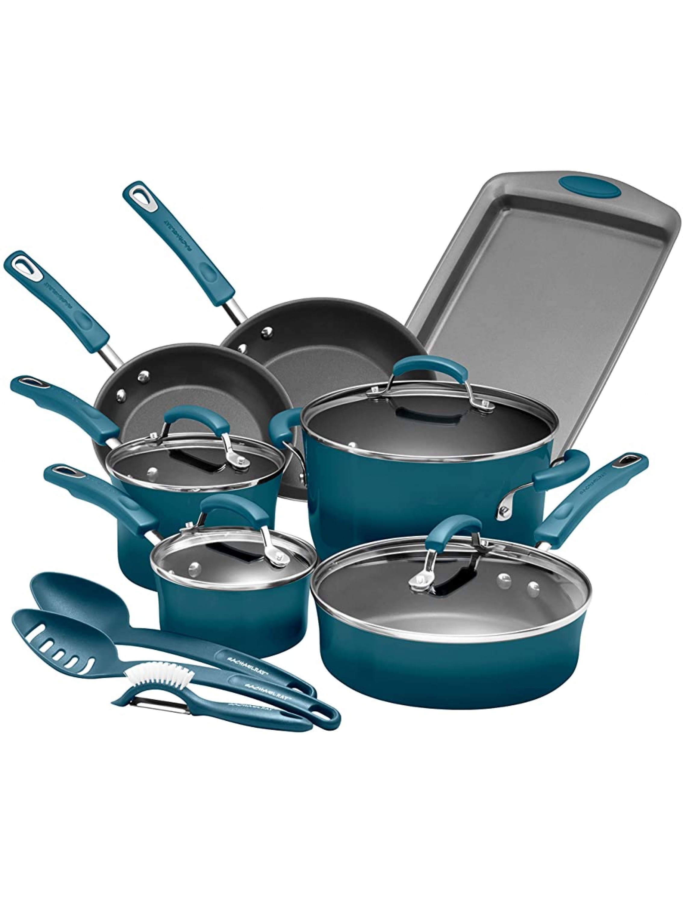 Rachael Ray Brights Nonstick Cookware Pots and Pans Set 14 Piece Marine Blue Gradient - BYJ7RGNPE