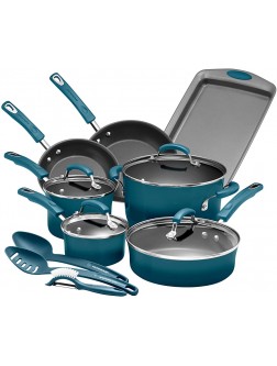 Rachael Ray Brights Nonstick Cookware Pots and Pans Set 14 Piece Marine Blue Gradient - BYJ7RGNPE