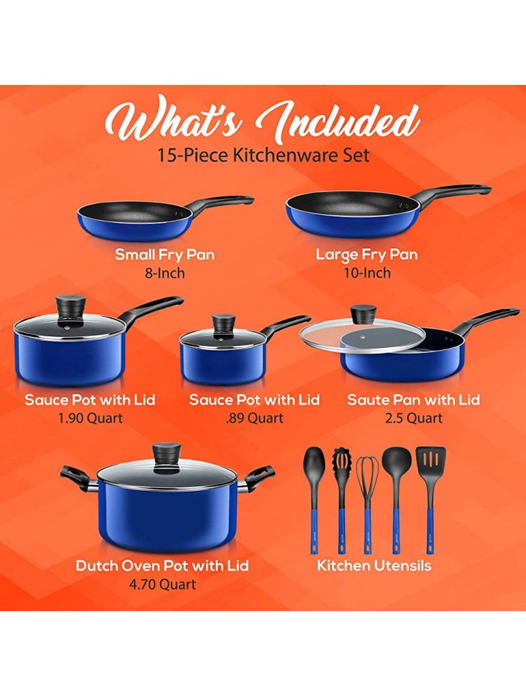 SereneLife Kitchenware Pots & Pans Basic Kitchen Cookware Black Non-Stick Coating Inside Heat Resistant Lacquer 15-Piece Set One Size Blue - BGGTD6XB6