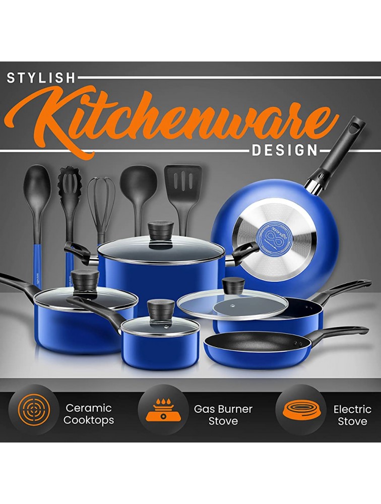 SereneLife Kitchenware Pots & Pans Basic Kitchen Cookware Black Non-Stick Coating Inside Heat Resistant Lacquer 15-Piece Set One Size Blue - BGGTD6XB6
