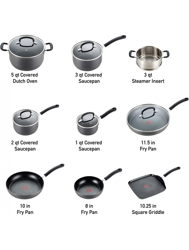 T-fal E765SEFA Ultimate Hard Anodized Nonstick 14 Piece Cookware Set Dishwasher Safe Pots and Pans Set Black - B7CZ1O4IN