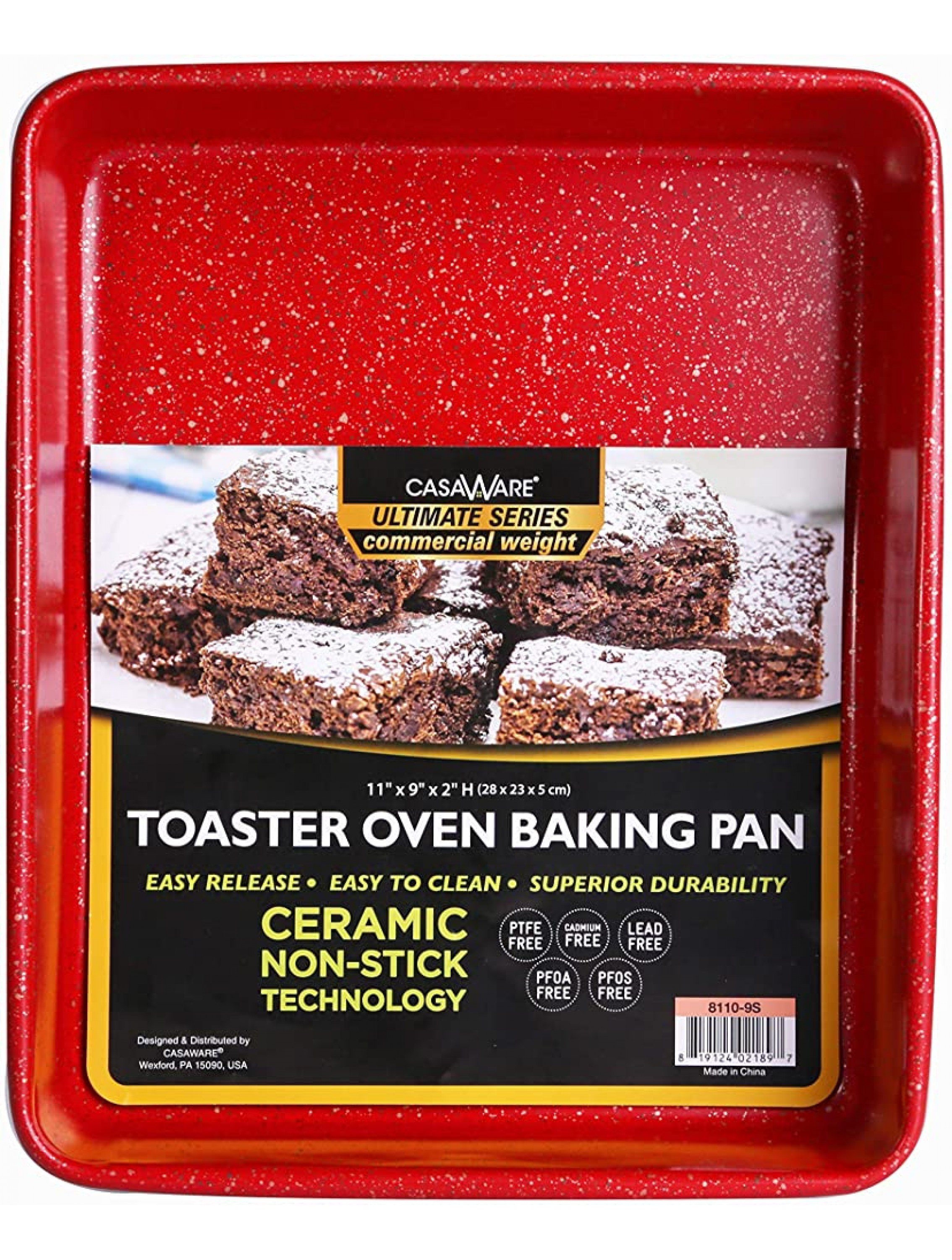 casaWare 11 x 9 x 2-inch Toaster Oven Ultimate Series Commercial Weight Ceramic Non-Stick Coating Baking Pan Red Granite - BEYW76LJL