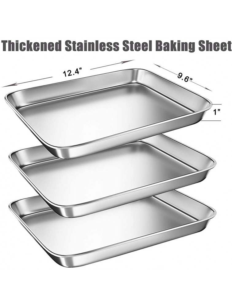 Cookie Sheets Pans for Toaster Oven BYkooc Stainless Steel Toaster Oven Pan Tray,12.4 x 9.6 x 1 inchSet of 3,Dishwasher Safe Oven Pan Anti-rust Sturdy & Heavy - B78CRY5GG