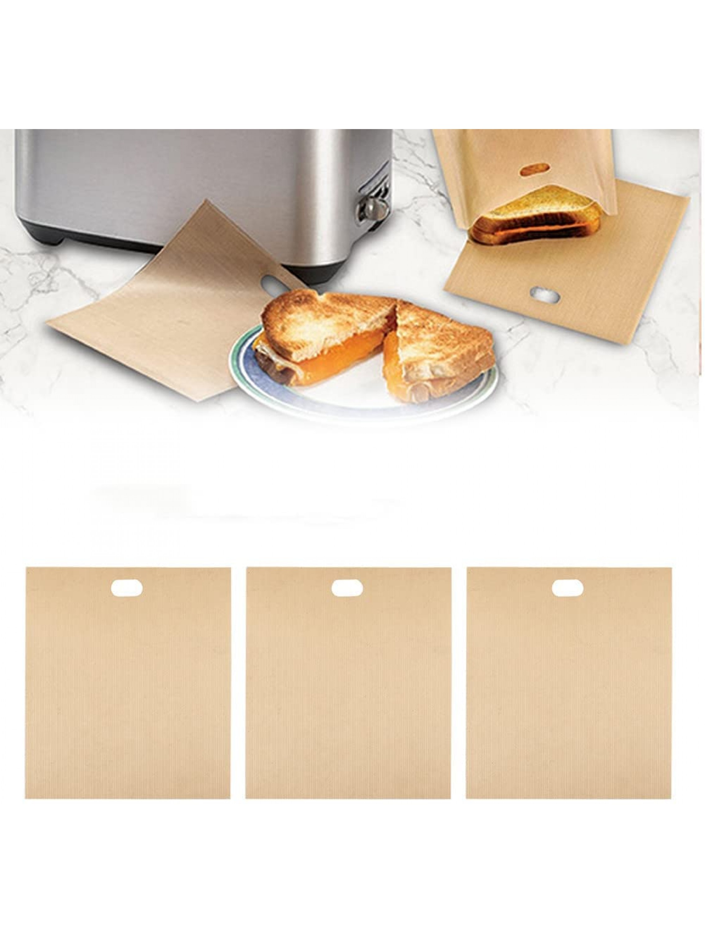 GEZICHTA 5pcs 16x16.5 cm Toaster Bags Reusable for Grilled Cheese Sandwiches Pizza Slices Chicken Vegetables Non-Stick Heat Resistance Easy to CleanBeige free size - B5EWSN7N5