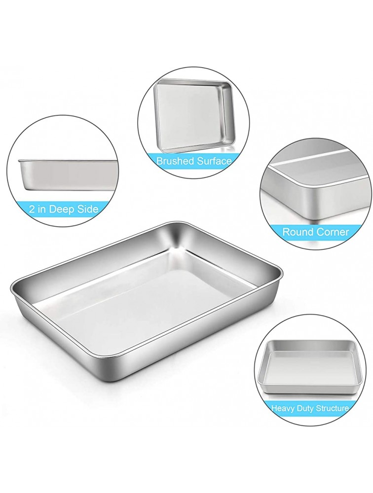 TeamFar Small Rectangular Cake Pan 9.3’’ x 7’’ x 2’’ Stainless Steel Baking Lasagna Casserole Brownie Pan Healthy & Heavy Duty Brushed Surface & Deep Side Dishwasher Safe Set of 3 - B7F3NYHPF