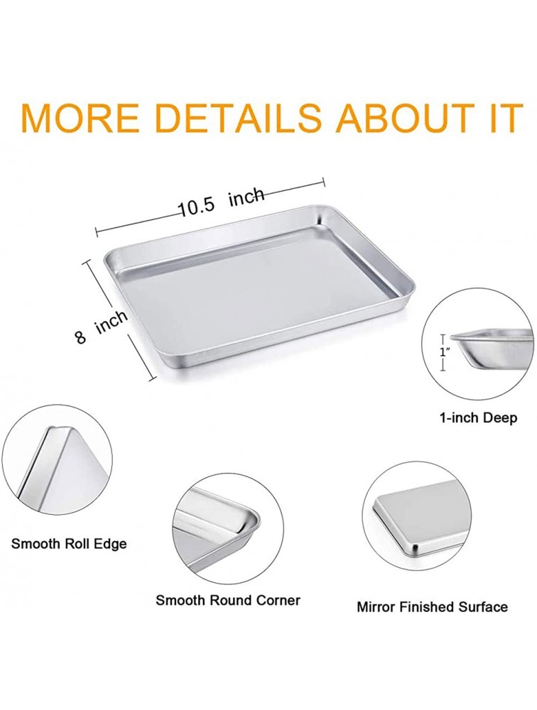 TeamFar Toaster Oven Pans Set of 2 Stainless Steel Compact Toaster Oven Tray Ovenware 8''x10.5''x1'' Non-Toxic & Healthy Easy Clean & Dishwasher Safe Roll Edge & Mirror Finish - BNKF8761S