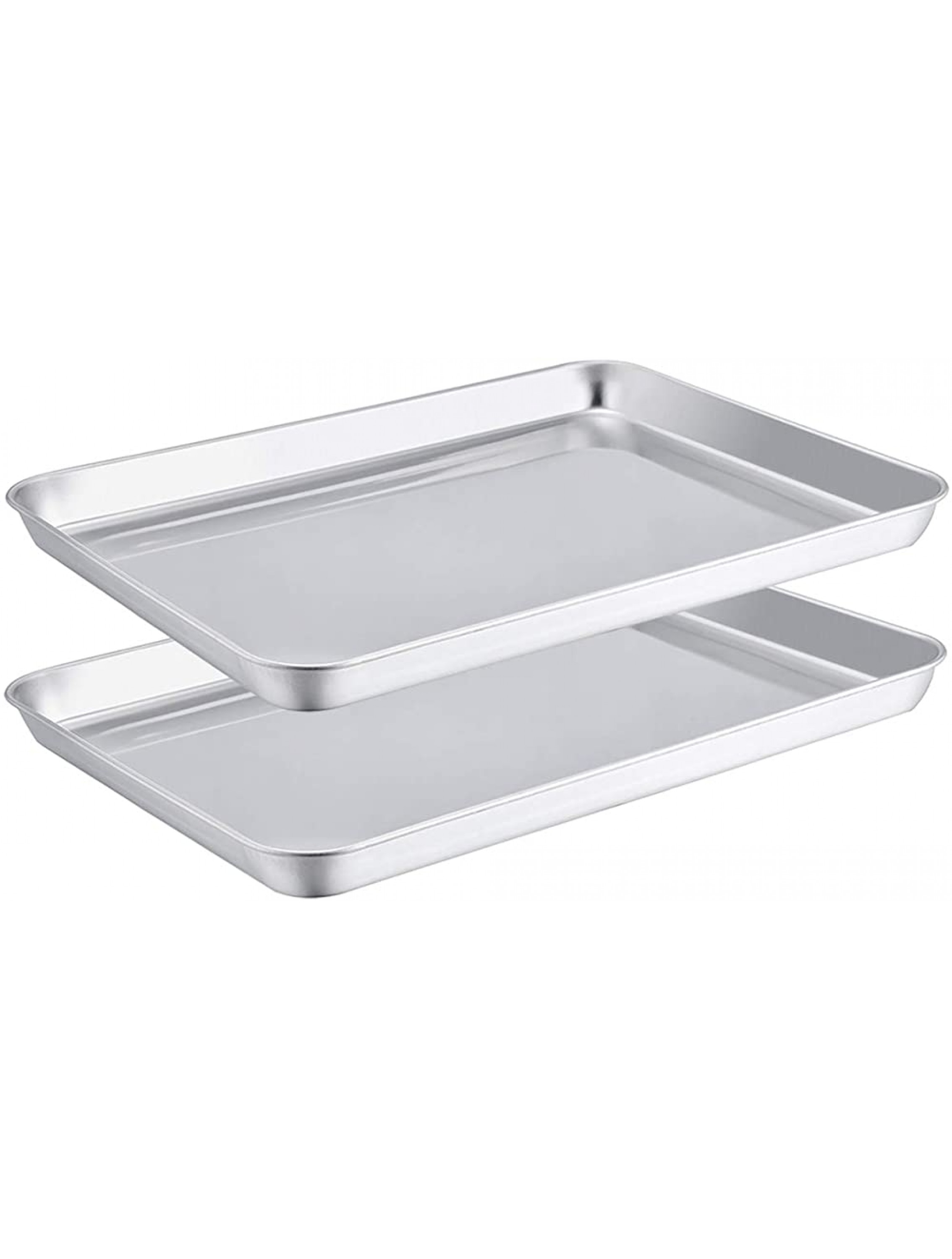 TeamFar Toaster Oven Pans Set of 2 Stainless Steel Compact Toaster Oven Tray Ovenware 8''x10.5''x1'' Non-Toxic & Healthy Easy Clean & Dishwasher Safe Roll Edge & Mirror Finish - BNKF8761S