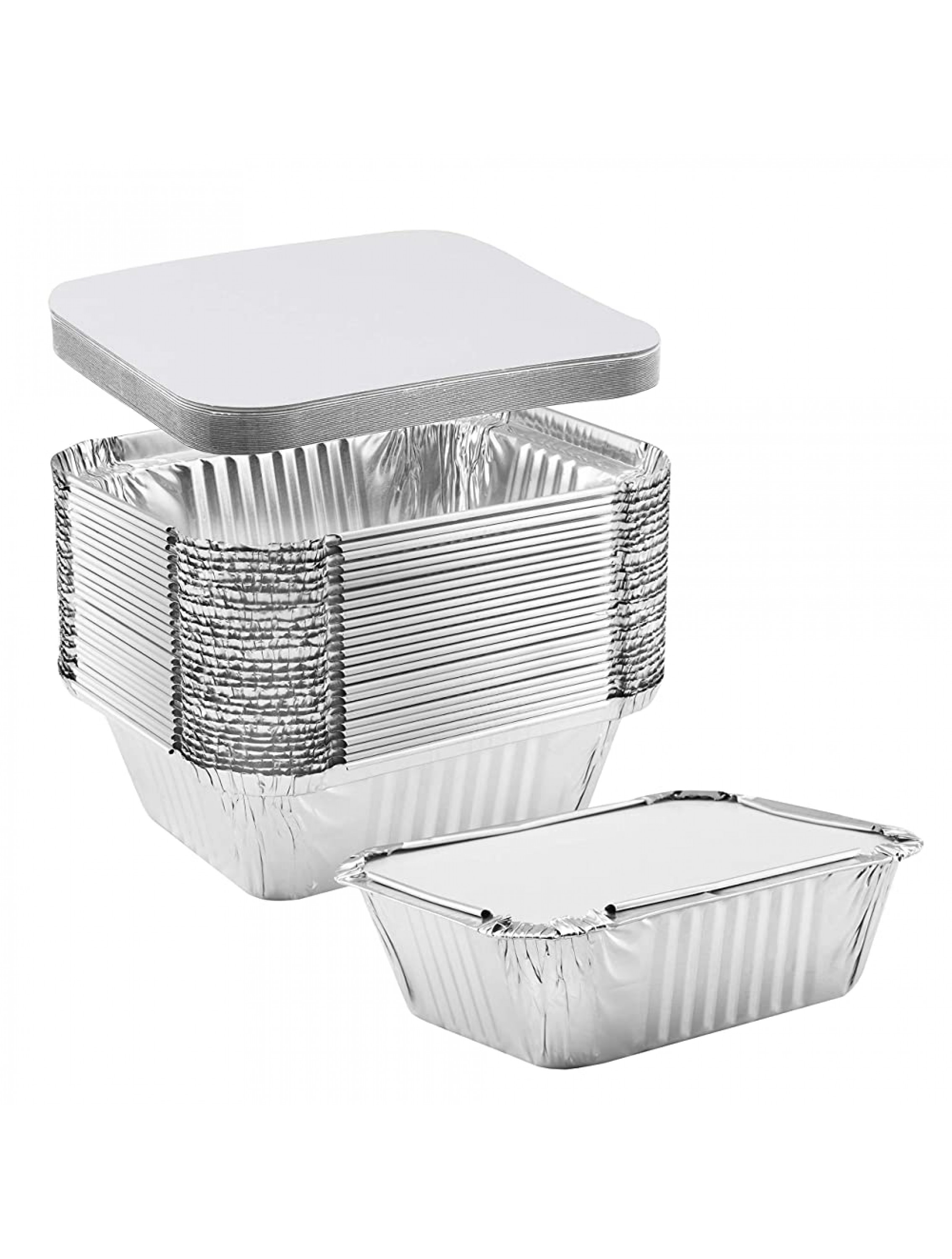 NYHI 50-Pack Extra Small Disposable Aluminum Oblong Foil Pans with Lid Covers Recyclable Tin Food Storage Tray for Cooking Baking Meal Prep Takeout 1 lb-5.75'' x 4.75'' x 1.75 - BNFQMY2LF