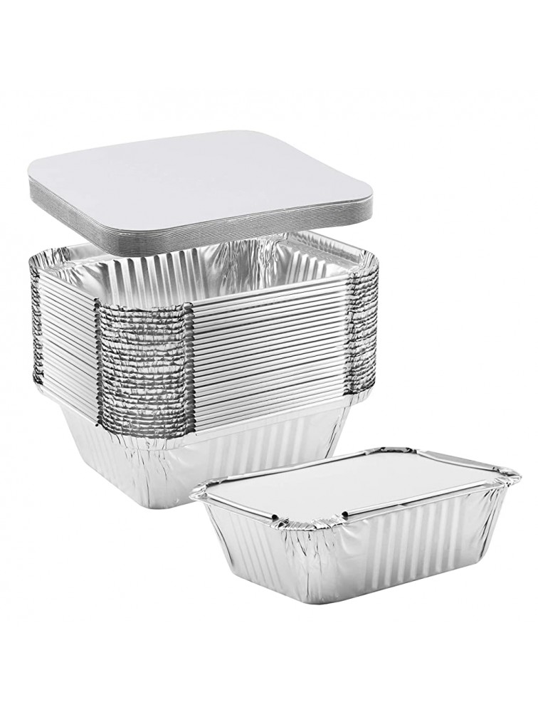 NYHI 50-Pack Extra Small Disposable Aluminum Oblong Foil Pans with Lid Covers Recyclable Tin Food Storage Tray for Cooking Baking Meal Prep Takeout 1 lb-5.75'' x 4.75'' x 1.75" - BNFQMY2LF