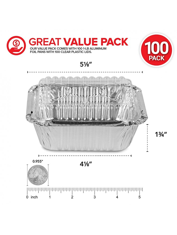 Stock Your Home 1 Lb Aluminum Disposable Cookware with Lids 100 Pack Foil Pans Plastic Lids Disposable & Recyclable Takeout Trays with Lids Food Containers for Restaurants Catering Delis - BQ0TJC15M